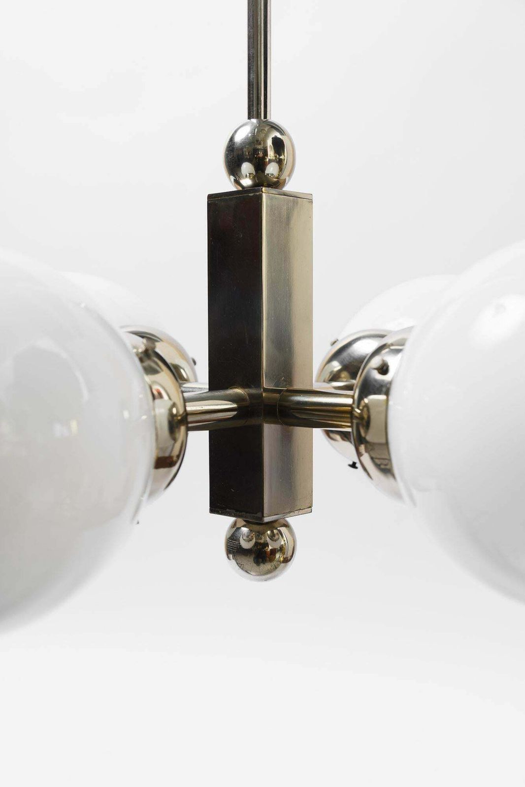 Nickel Plated Art Deco Chandelier With Opal Glass Shades Vienna Around 1920s photo vinterior