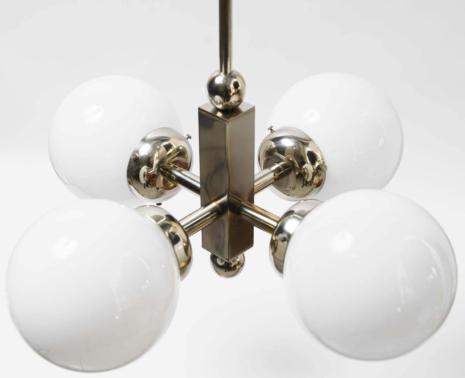 Nickel Plated Art Deco Chandelier With Opal Glass Shades Vienna Around 1920s photo vintage