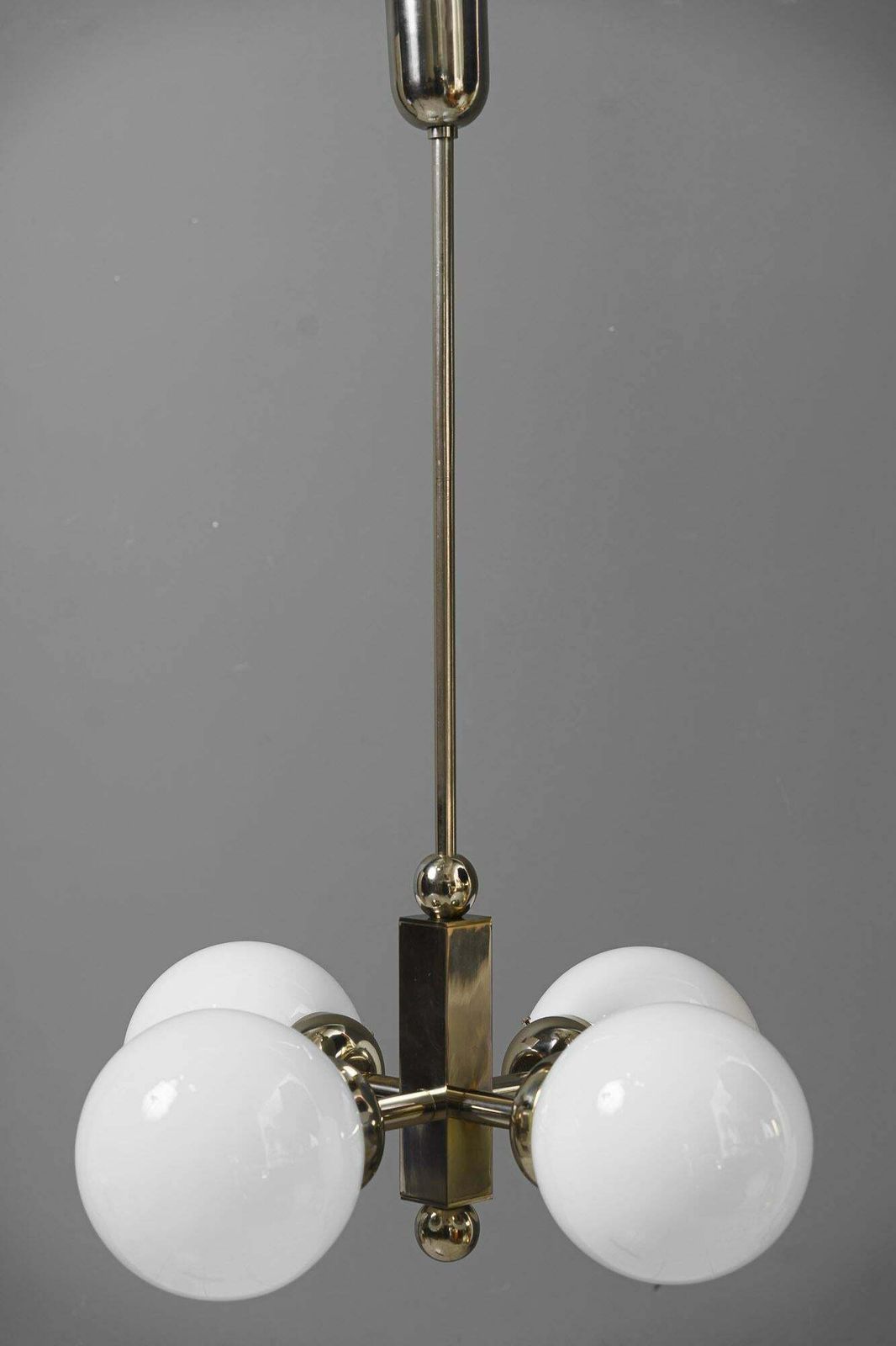 photo furniture Nickel Plated Art Deco Chandelier With Opal Glass Shades Vienna Around 1920s