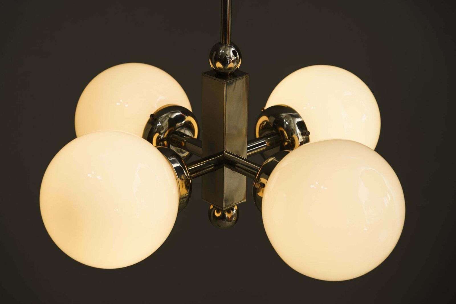 Lighting Nickel Plated Art Deco Chandelier With Opal Glass Shades Vienna Around 1920s photo