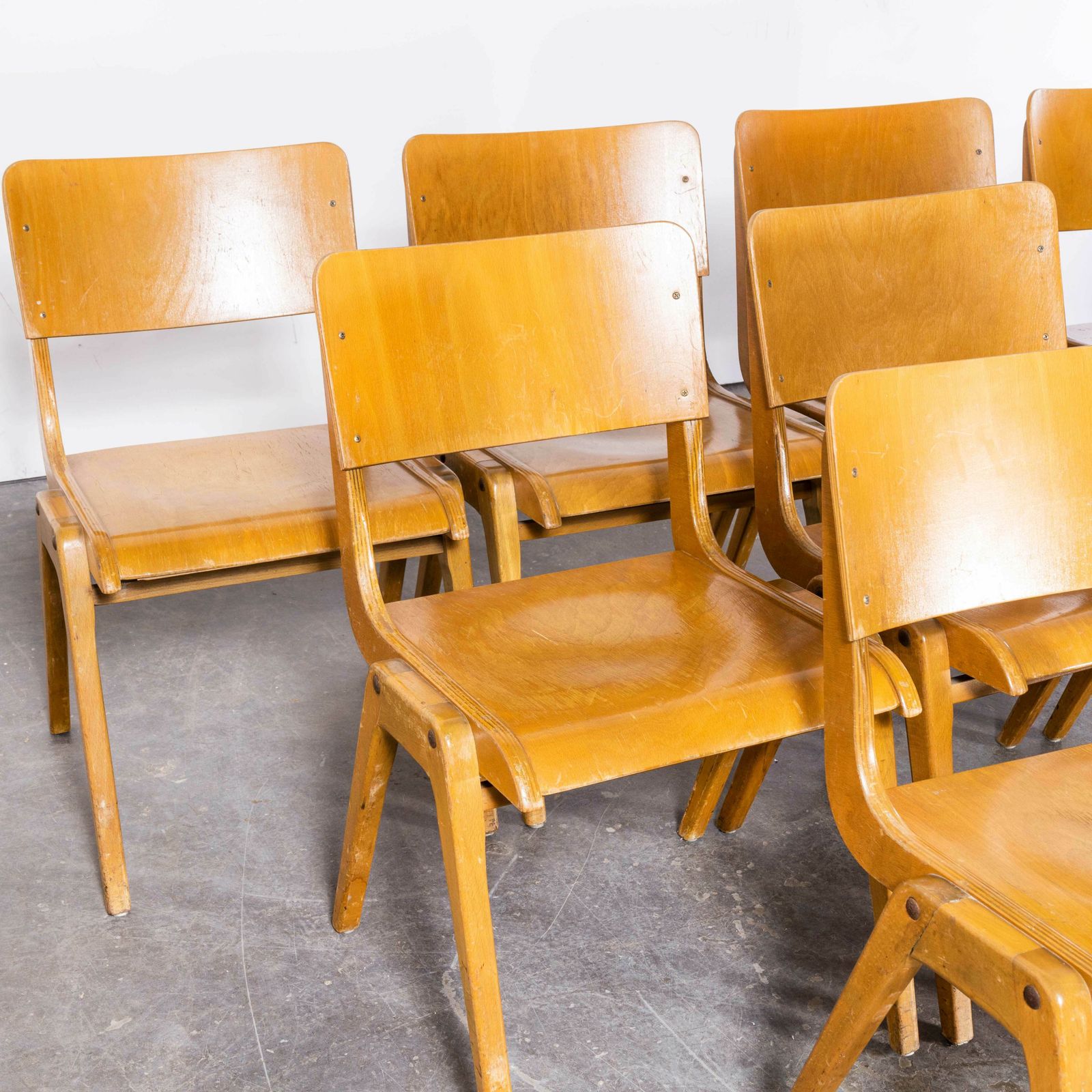 1950’s Casala Honey Beech Stacking Dining Chair – Set Of Ten photo for sale