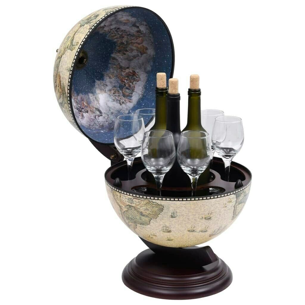 Wooden Barglobe For Drinks And Alcohols, Trolley In Shape Of Terrestrial Globe, Home Or Office Furniture