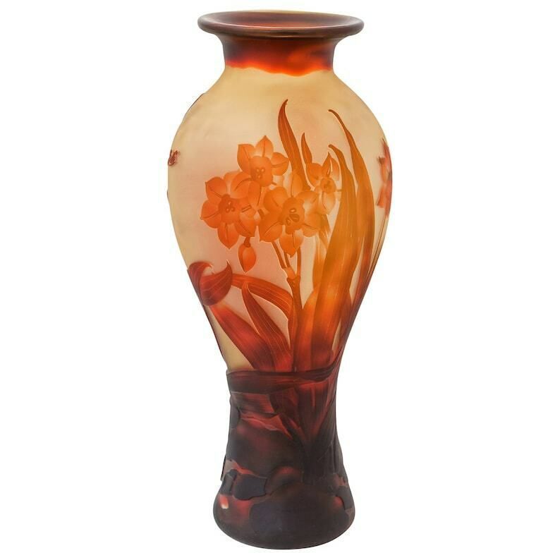 Vintage Emile Galle Style Vase, Big Glass Vase With Flower, Vase, Wedding Gift Idea photo Home Decor