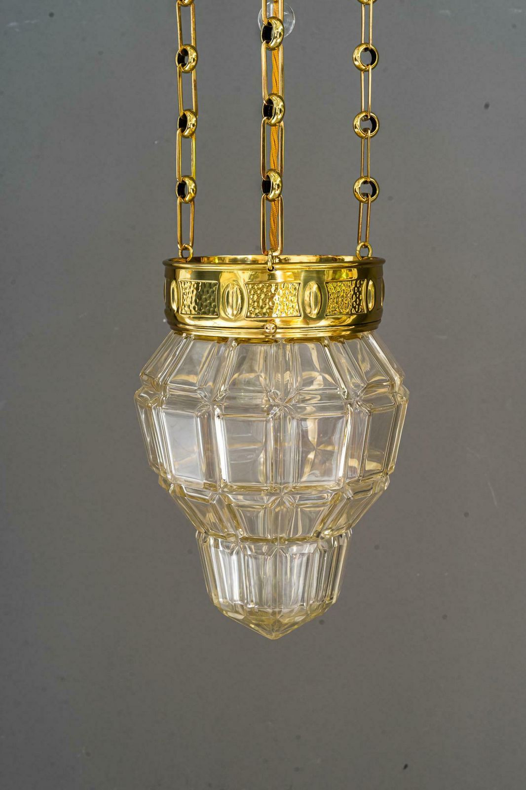 Jugendstil Chandelier With Cut Glass Shade, Vienna, 1910s photo for sale