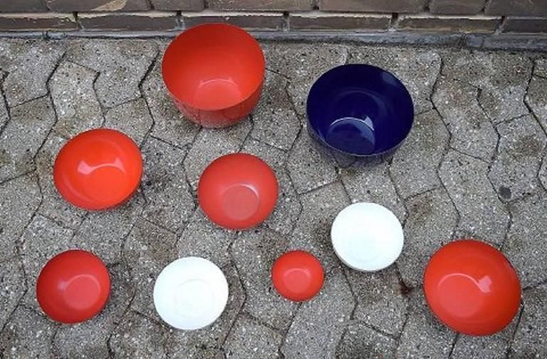 Kaj Franck, Finland, Nine Bowls, Enamelled Metal, Finel, Finland, 1950s photo for sale