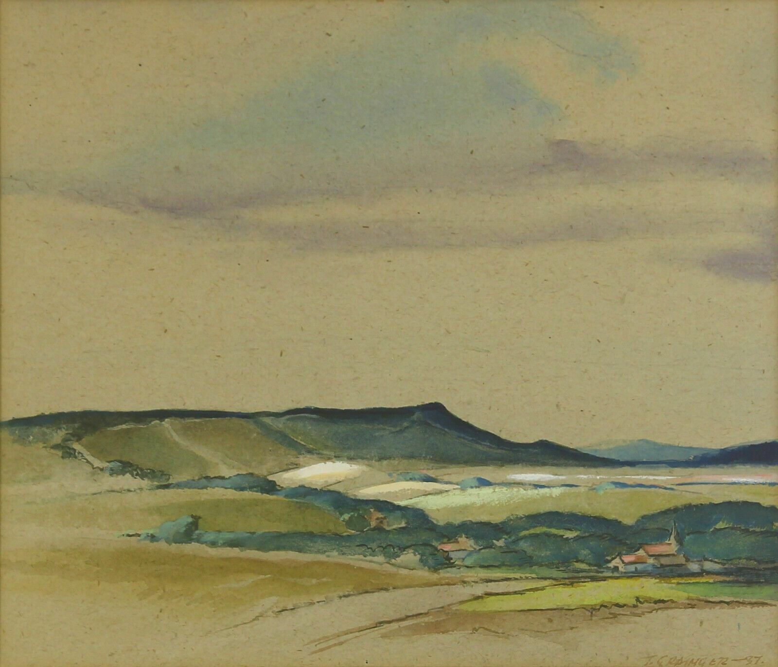 Watercolour By J. Grainger. Landscape View With Hills In The Distance photo furniture
