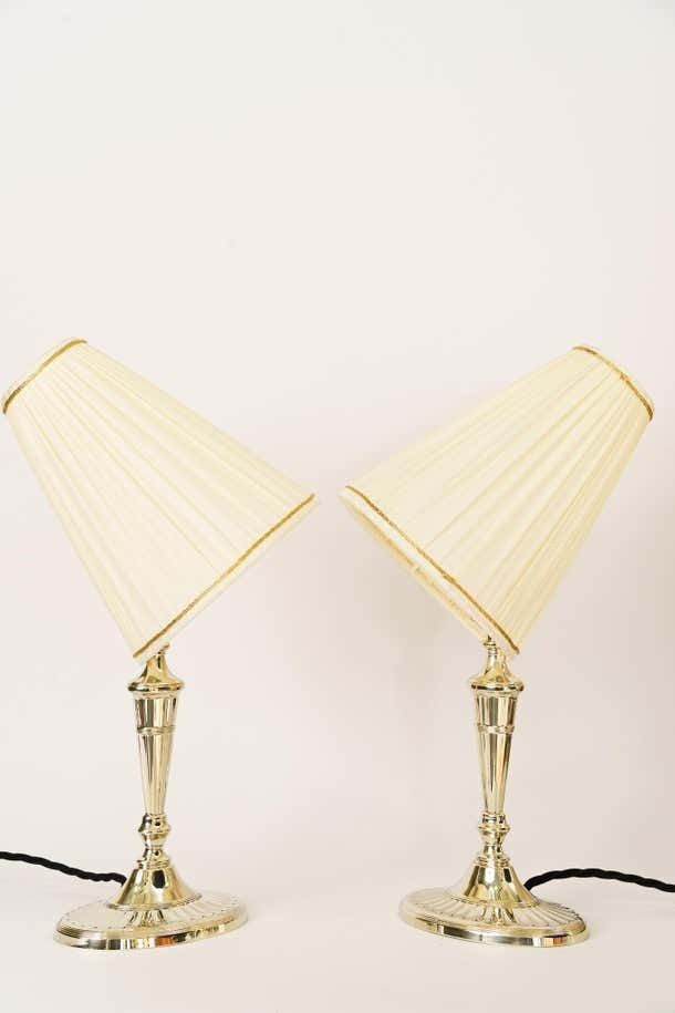 2 Table Lamps Alpaca With Oval Base And Fabric Shades Vienna Around 1920s photo furniture