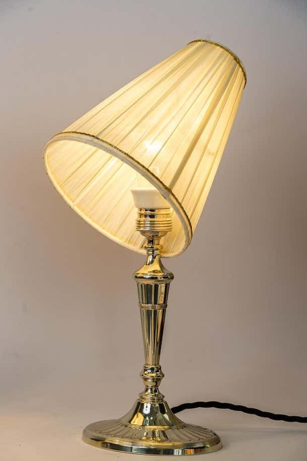 photo vinterior 2 Table Lamps Alpaca With Oval Base And Fabric Shades Vienna Around 1920s