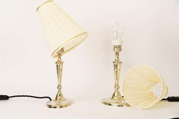 photo buy 2 Table Lamps Alpaca With Oval Base And Fabric Shades Vienna Around 1920s