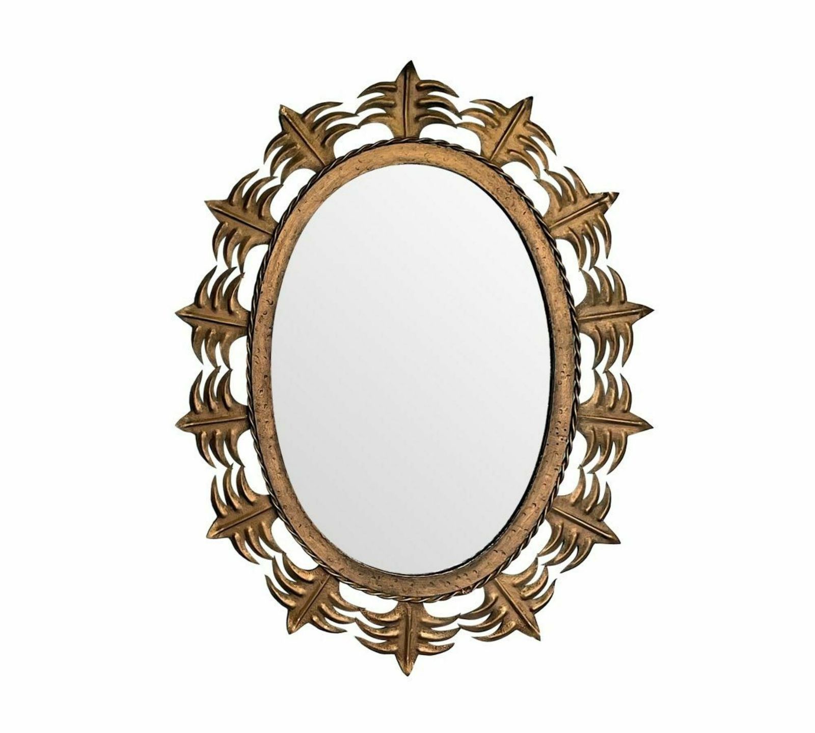 A Spanish Sunburst 1950s Gilt Metal Oval Mirror With Ornate Edging. photo 1150.0