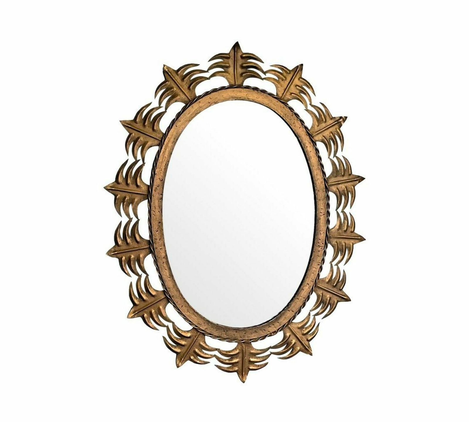 A Spanish Sunburst 1950s Gilt Metal Oval Mirror With Ornate Edging. photo vintage