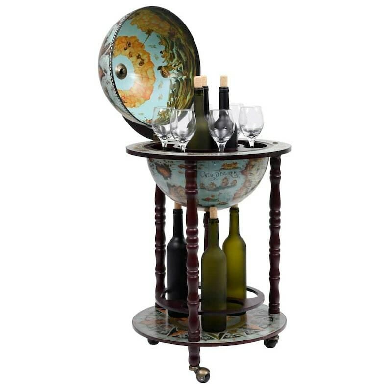 Wooden Barglobe For Drinks And Alcohols, Trolley In Shape Of Terrestrial Globe, Home Or Office Furniture