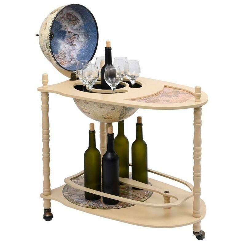 Wooden Barglobe For Drinks And Alcohols, Trolley In Shape Of Terrestrial Globe, Home Or Office Furniture