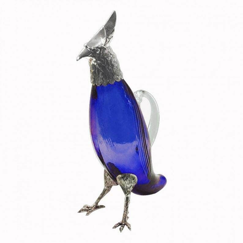 Franz Pohl Jun.   Decanter / Carafe In The Form Silver Plated & Blue Glass Eagle Decanterw. Josephinenhütt   Glass, Silverplate
