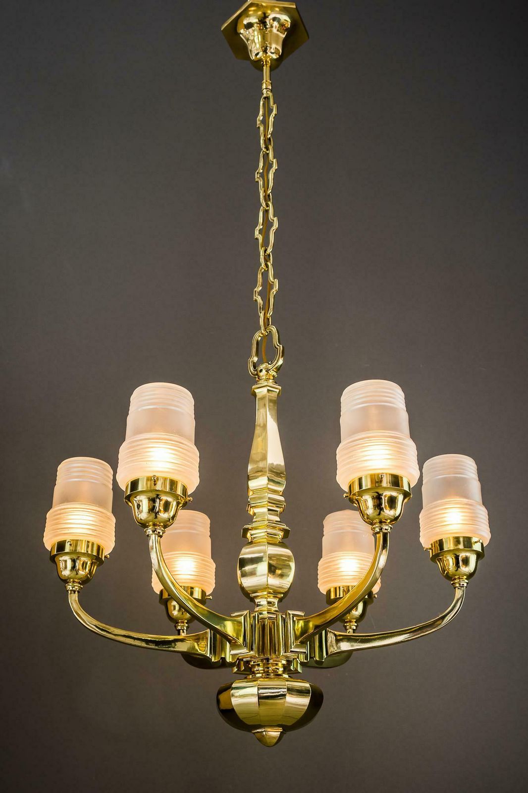 Art Deco Chandelier Vienna 1920s With Original Glass Shades photo vinterior