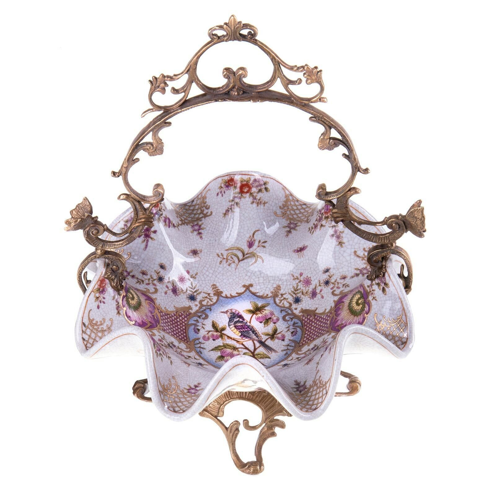 Antique Style Porcelain Bronze Bowl, Bowl With Butterflies And Flowers photo furniture