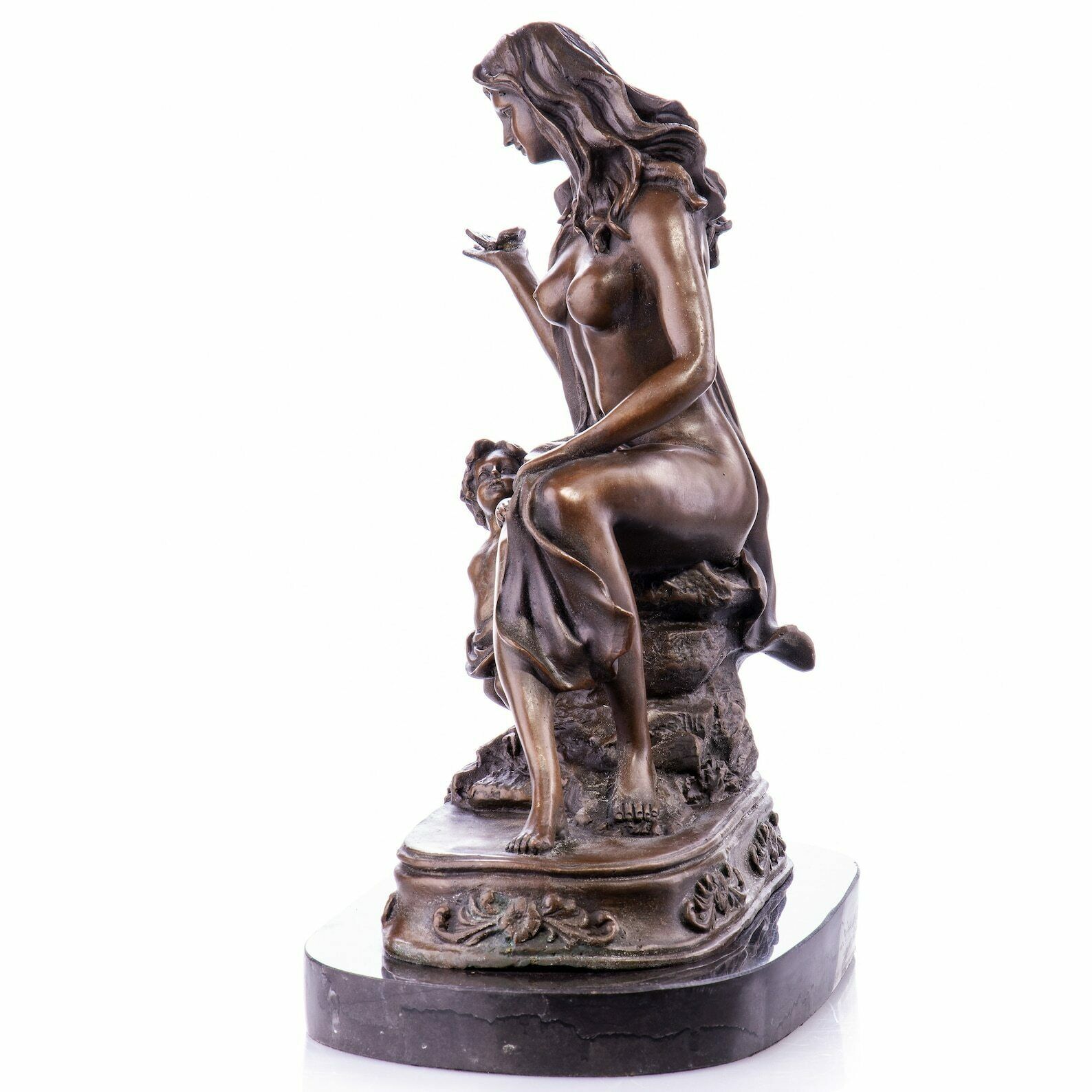 Bronze Figure Of A Female Nude With An Angel Marble Base, Large Bronze Sculpture On Marble Base, Vintage Figurine, Signed photo furniture