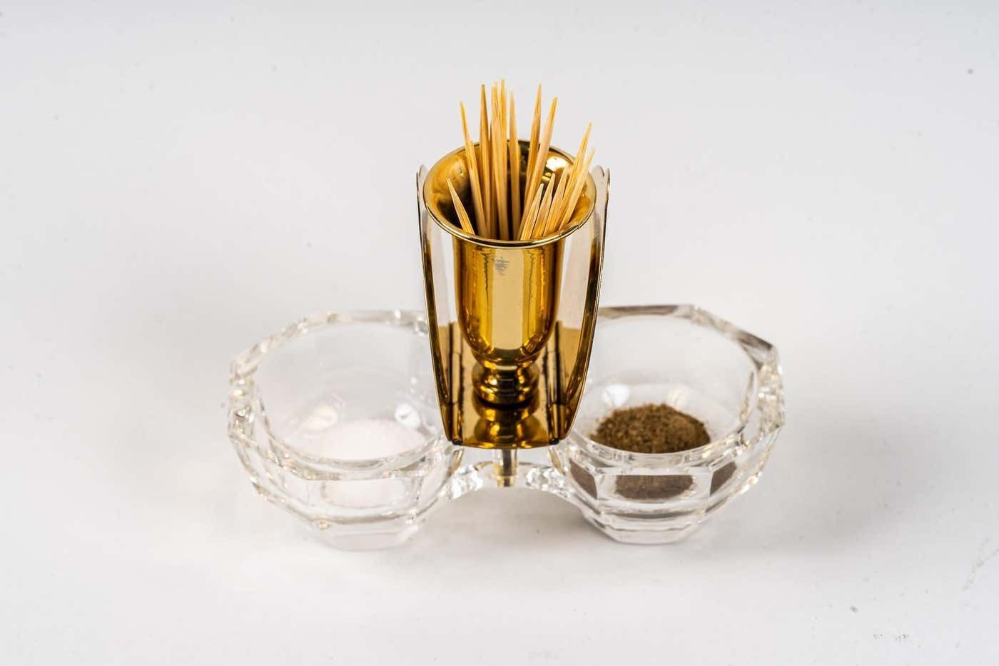Art Deco Salt And Pepper Cellars With Toothpick Holder Around 1920s photo buy