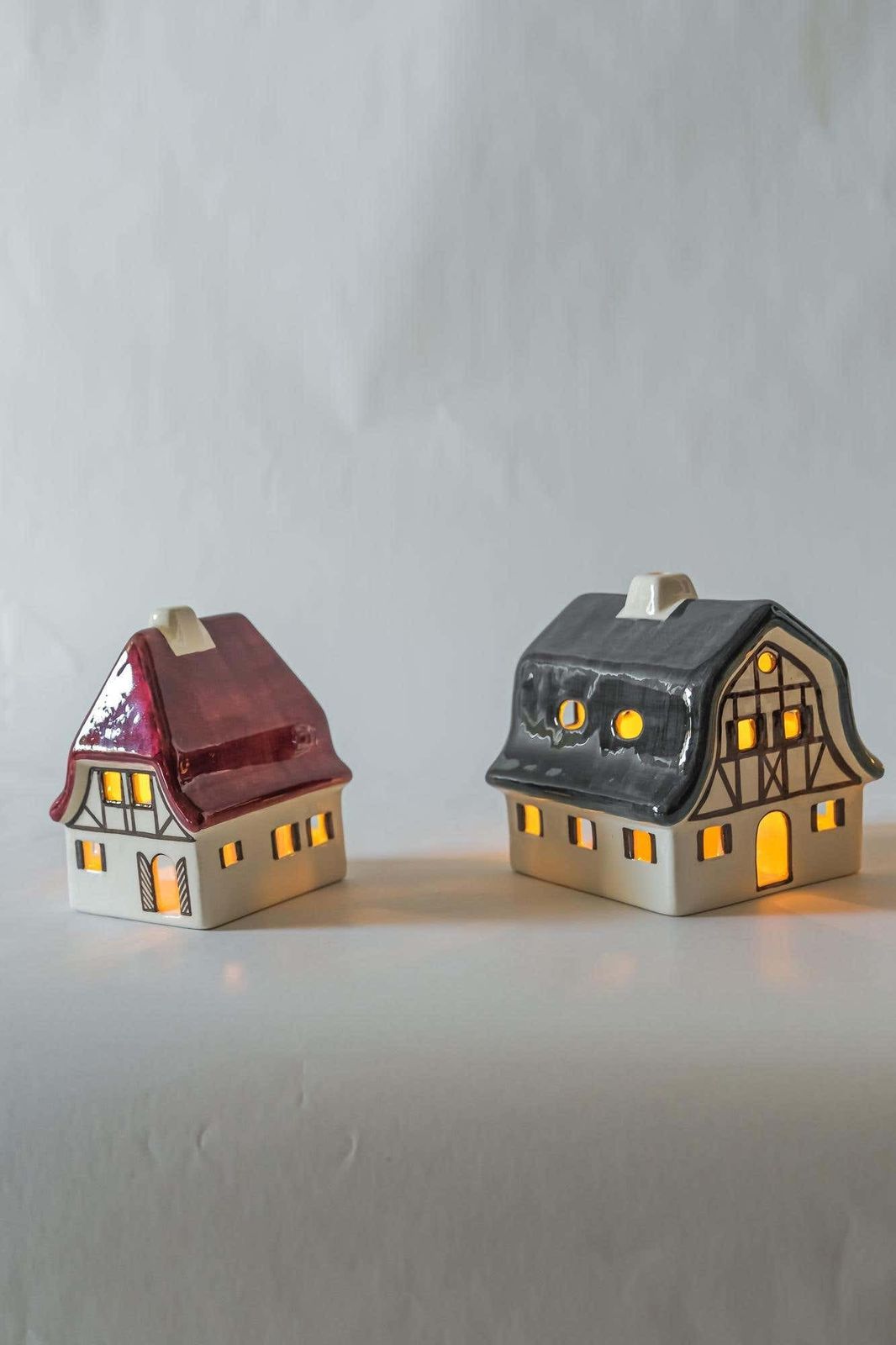 photo buy Christmas Ceramic Houses For Candle Light Deco In Shape Of A Village Around 1970