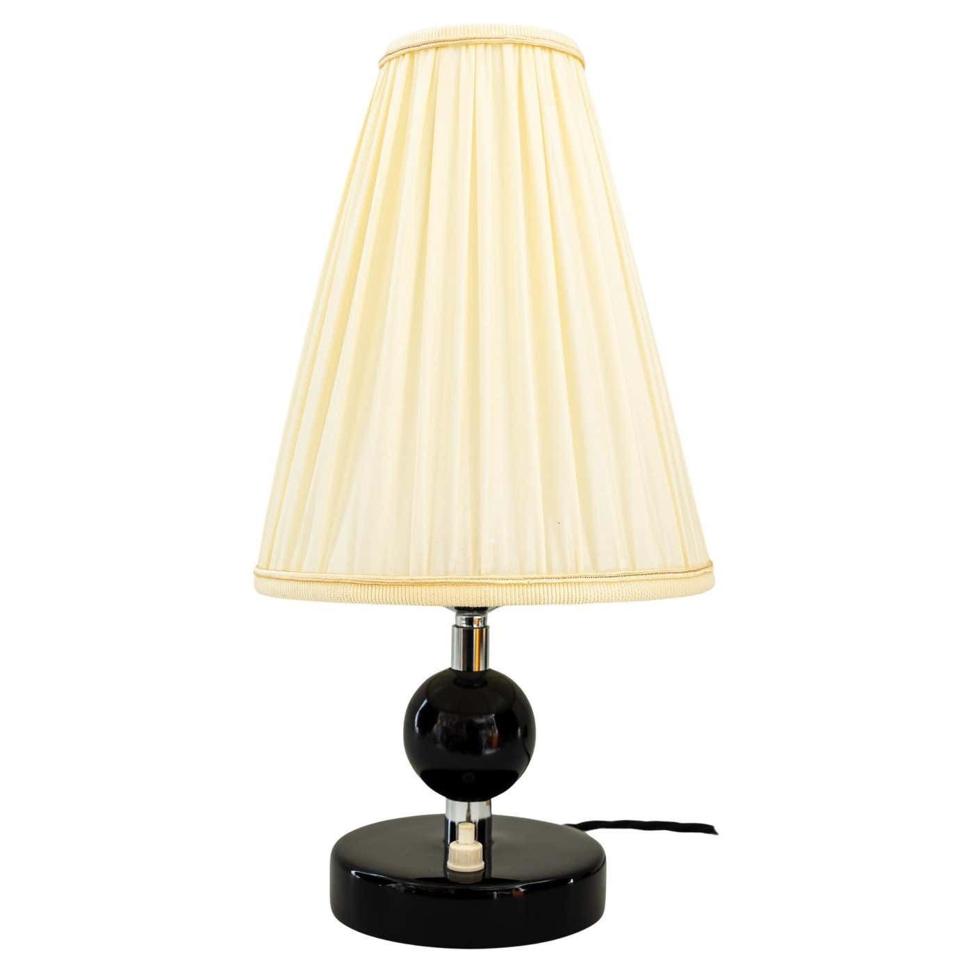 Art Deco Wood Base Table Lamp With Fabric Shades Around 1920s