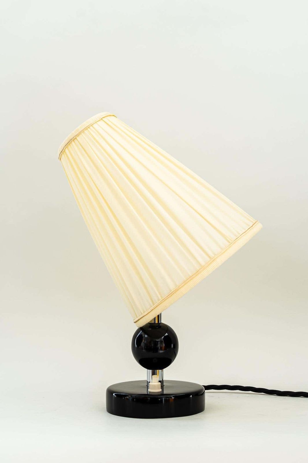 Art Deco Wood Base Table Lamp With Fabric Shades Around 1920s photo for sale