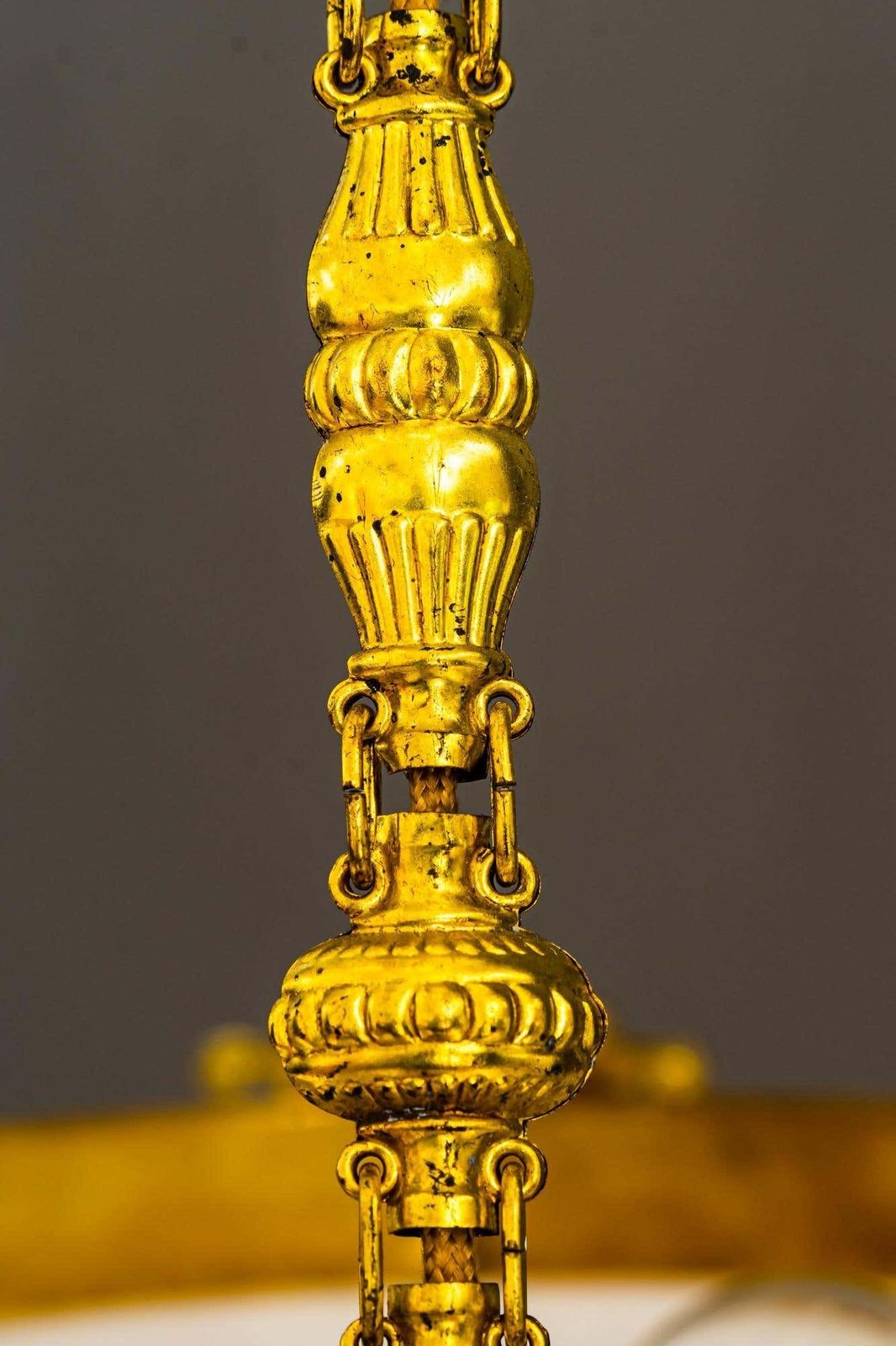 Fire Gilted Art Deco Chandelier With Original Glass Shade Around 1920s photo vintage