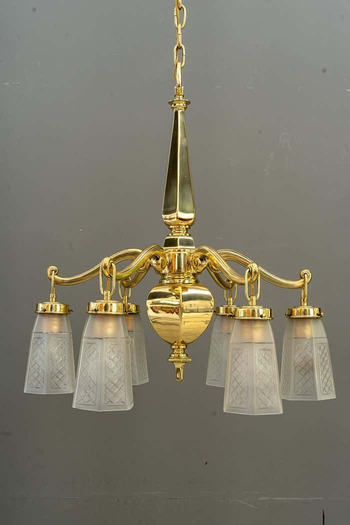 Art Deco Chandelier With Original Glass Shades Vienna Around 1920s photo Lighting