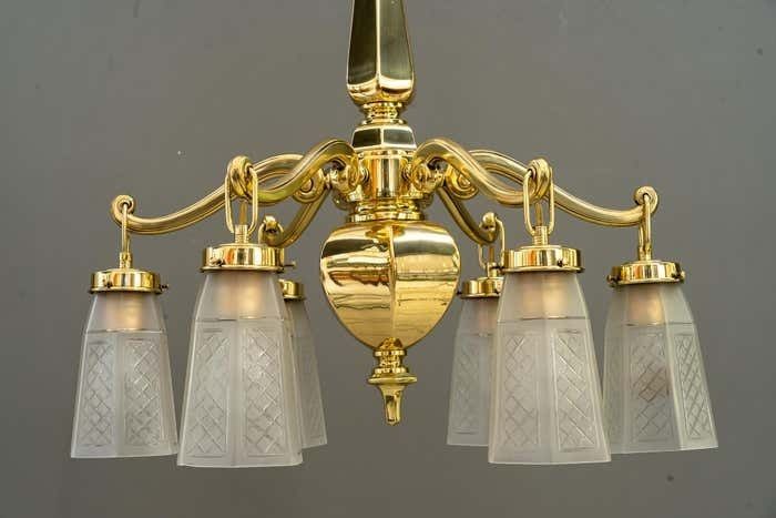 Art Deco Chandelier With Original Glass Shades Vienna Around 1920s photo vinterior