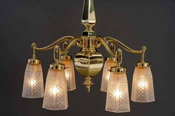 Art Deco Chandelier With Original Glass Shades Vienna Around 1920s photo buy
