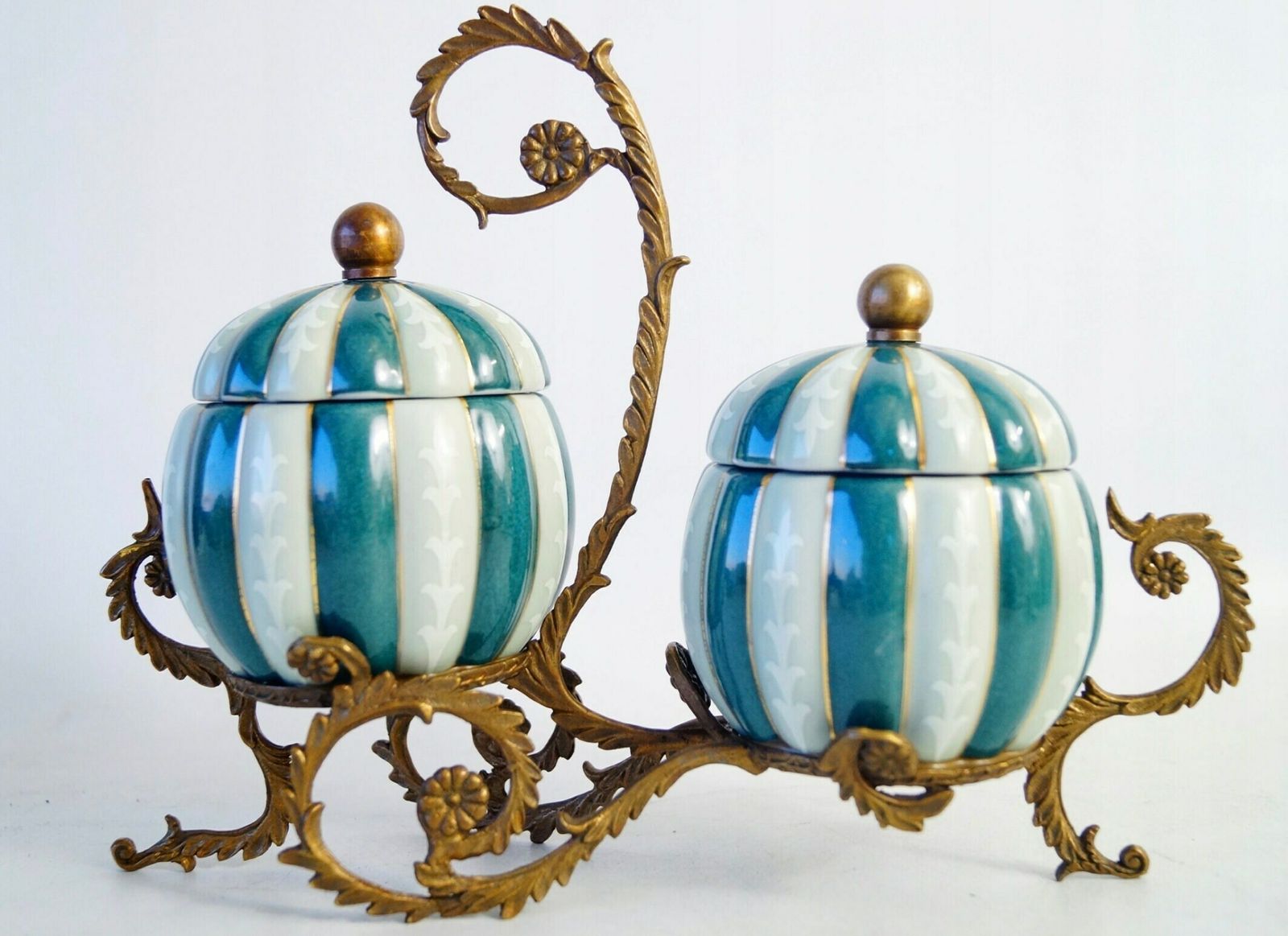 Porcelain Salt And Pepper Shakers On A Carved Antique Bronze Stand photo furniture