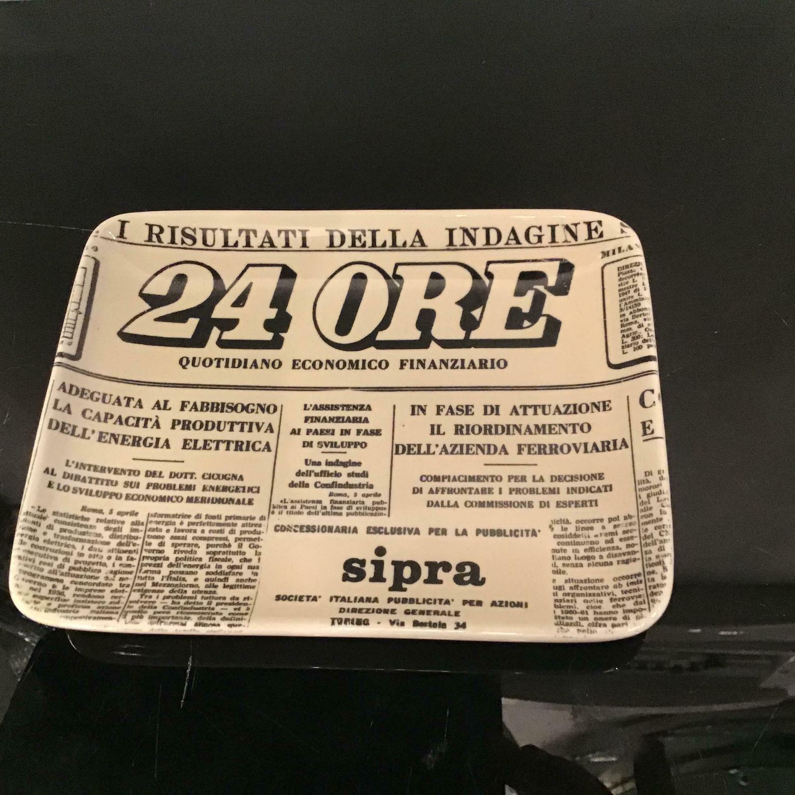 Piero Fornasetti Ashtrays " 24 Hour Newspaper "Ceramic 1950s Italy photo vinterior