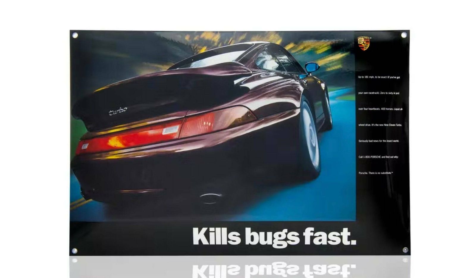 Original Porsche Enamel Shield Classic 993 Turbo "Kills Bugs Fast"In Engineering