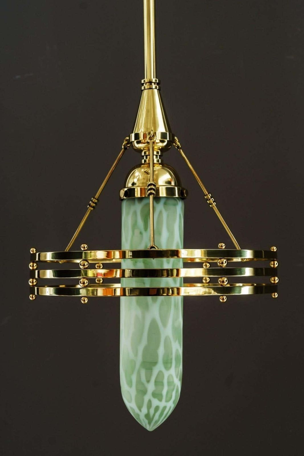 Jugendstil Pendant With Palme Koenig Glass Shade Vienna Around 1910 photo Lighting