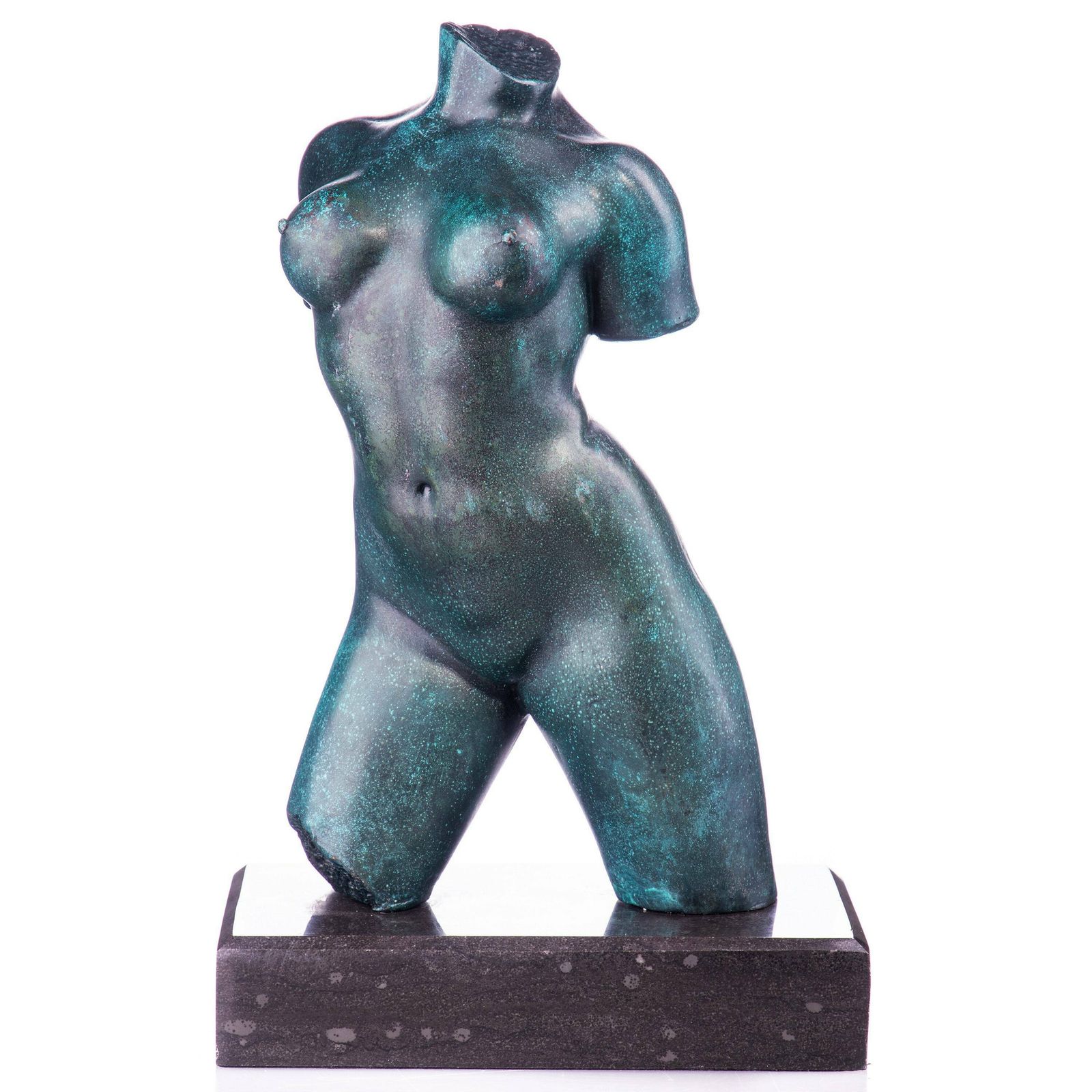 Modern Bronze Sculpture Of Female Torso With Green Patina photo furniture