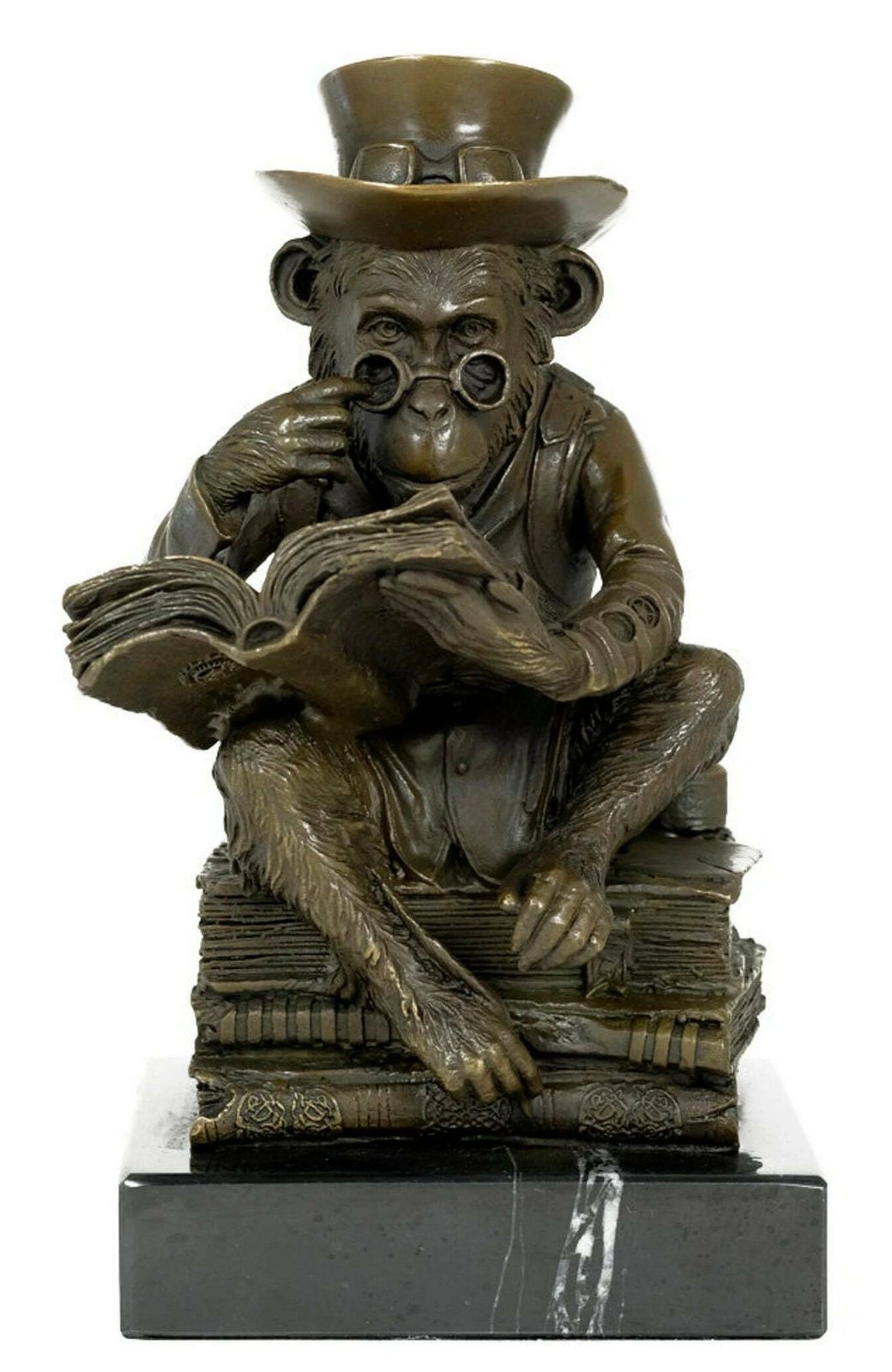 Bronze Steampunk Sculpture Of A Monkey On A Pile Of Books Philosophizing Monkey Statue Bronze photo furniture