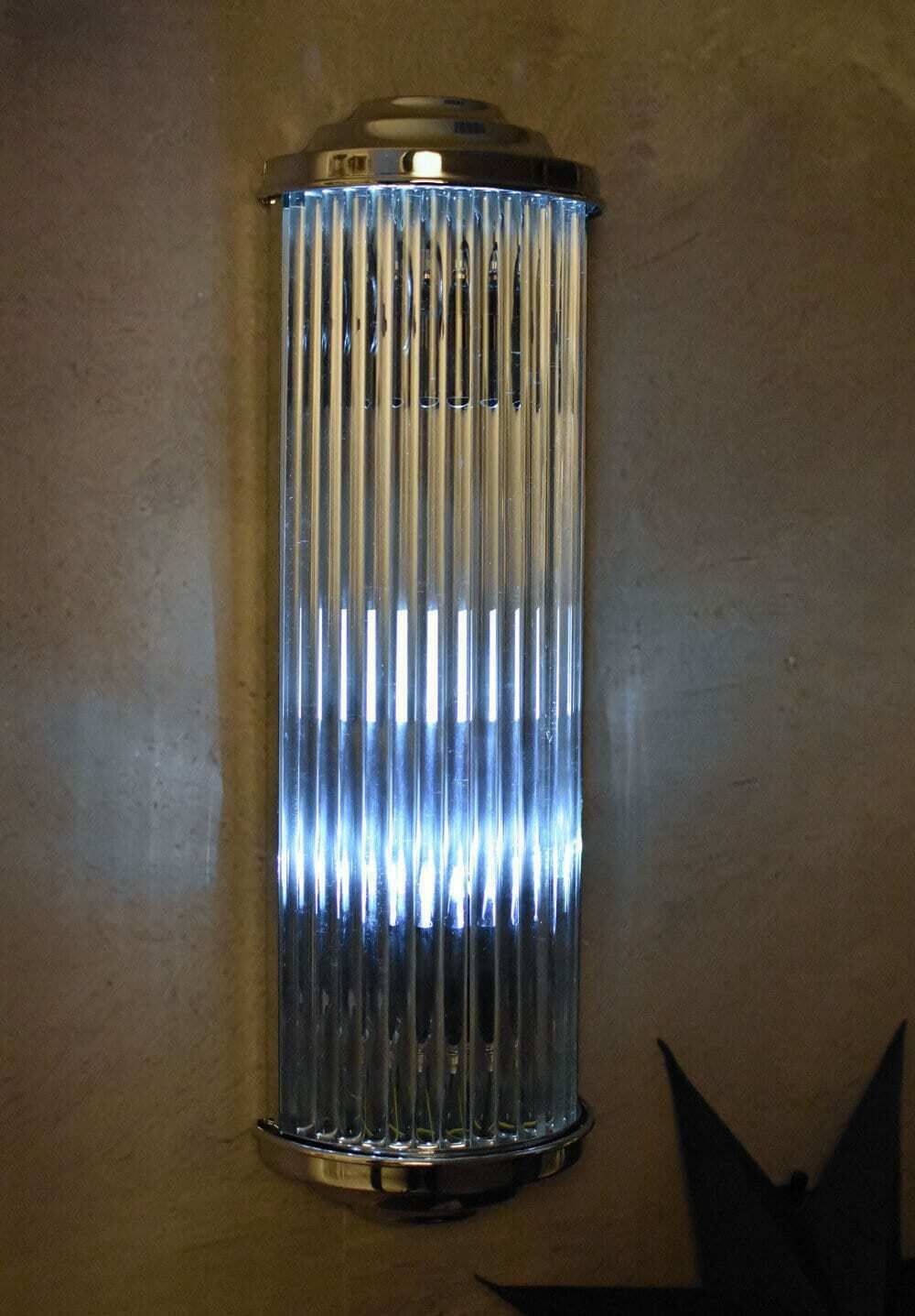 Art Deco Chrome Wall Lamp With Classic Glass Rods, Petitot, Cinema Light, Mirror Light, Lamp For Stairwell, photo vintage