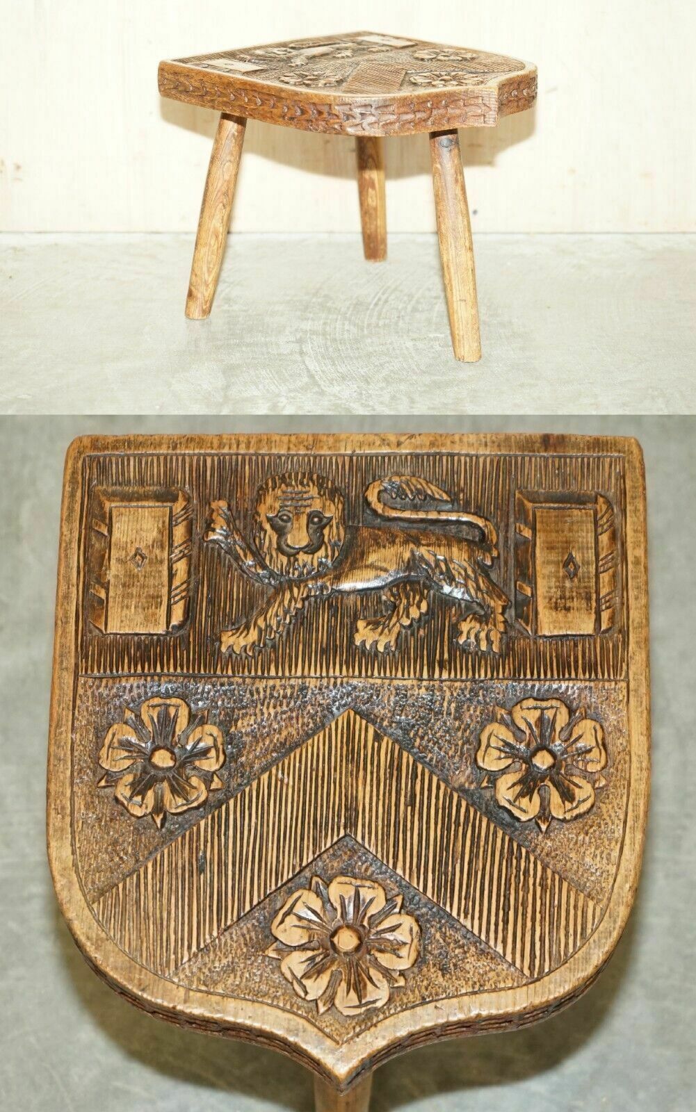 Antique 1575 Trinity College Cambridge Coat Of Arms Armorial Crest Side Table