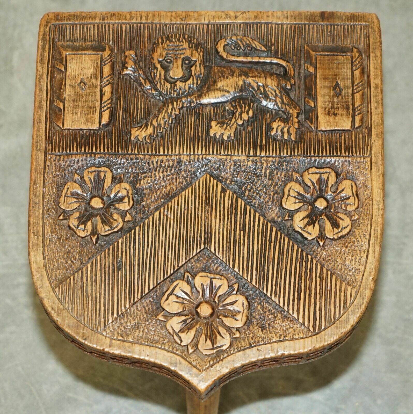 photo for sale Antique 1575 Trinity College Cambridge Coat Of Arms Armorial Crest Side Table