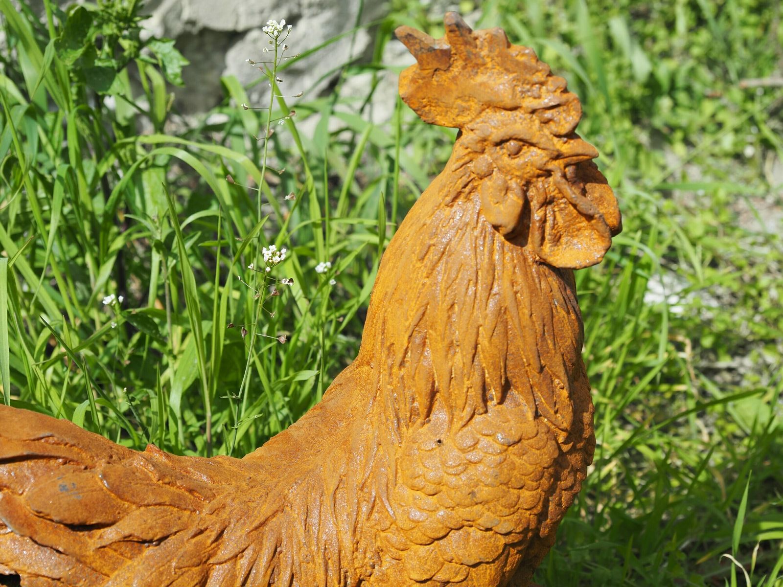 Large Cast Iron Rooster   Garden Statue   Cast Iron Garden Sculptures photo vintage