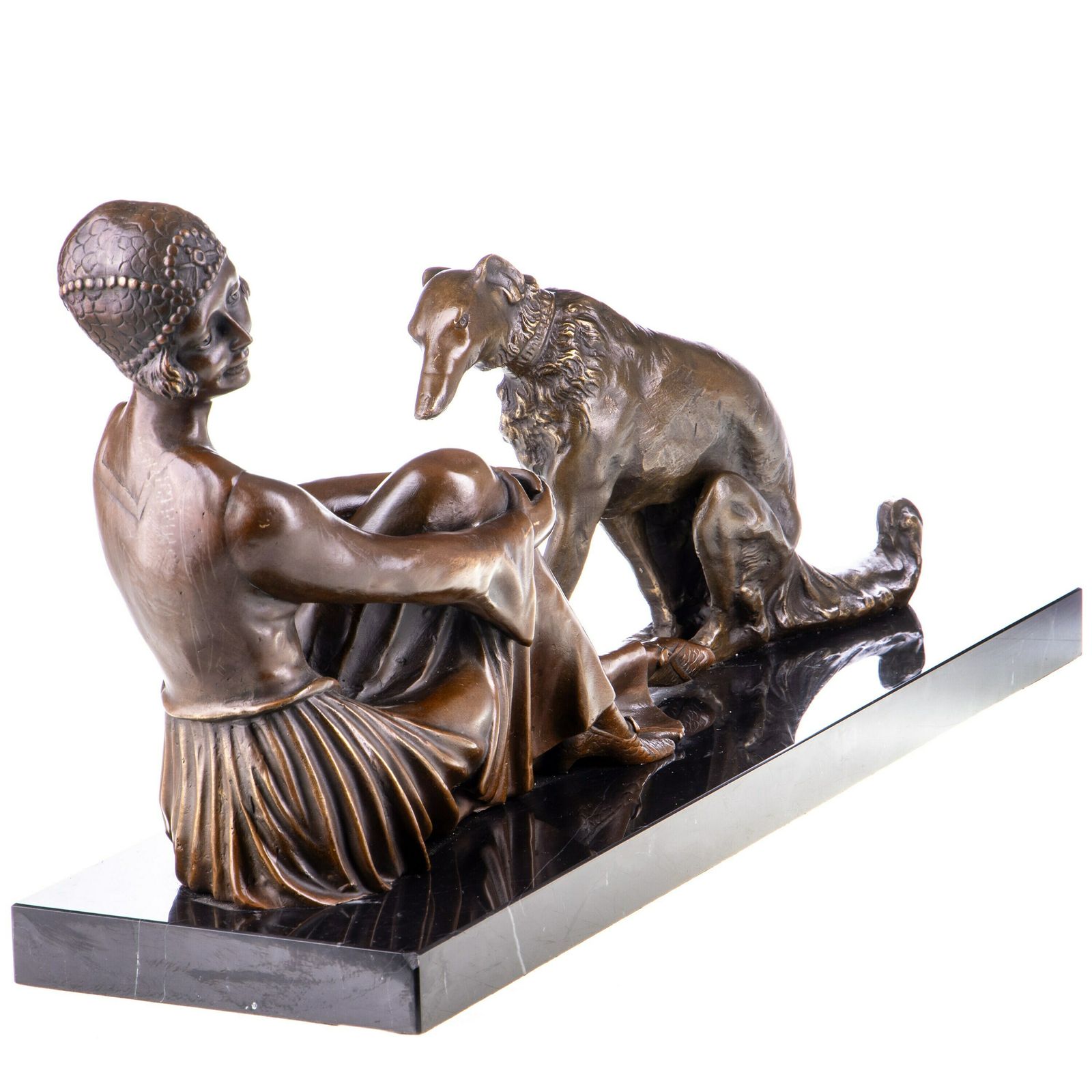 Art Deco Bronze Figure Sculpture Woman With Dog After D.H.Chiparus photo Home Decor