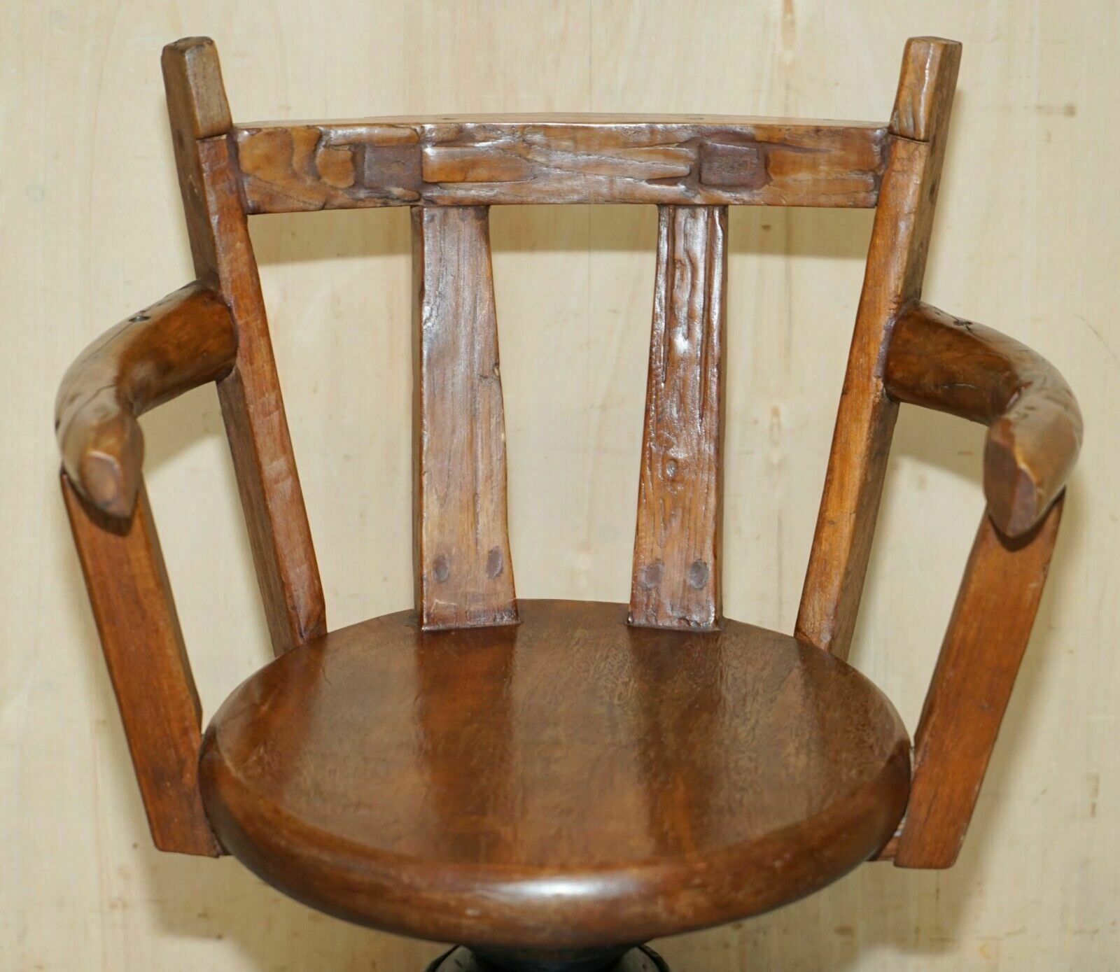 Primative Antique Circa 1760 Carthorse Wheel Remade Into A Captains Swivel Chair photo for sale