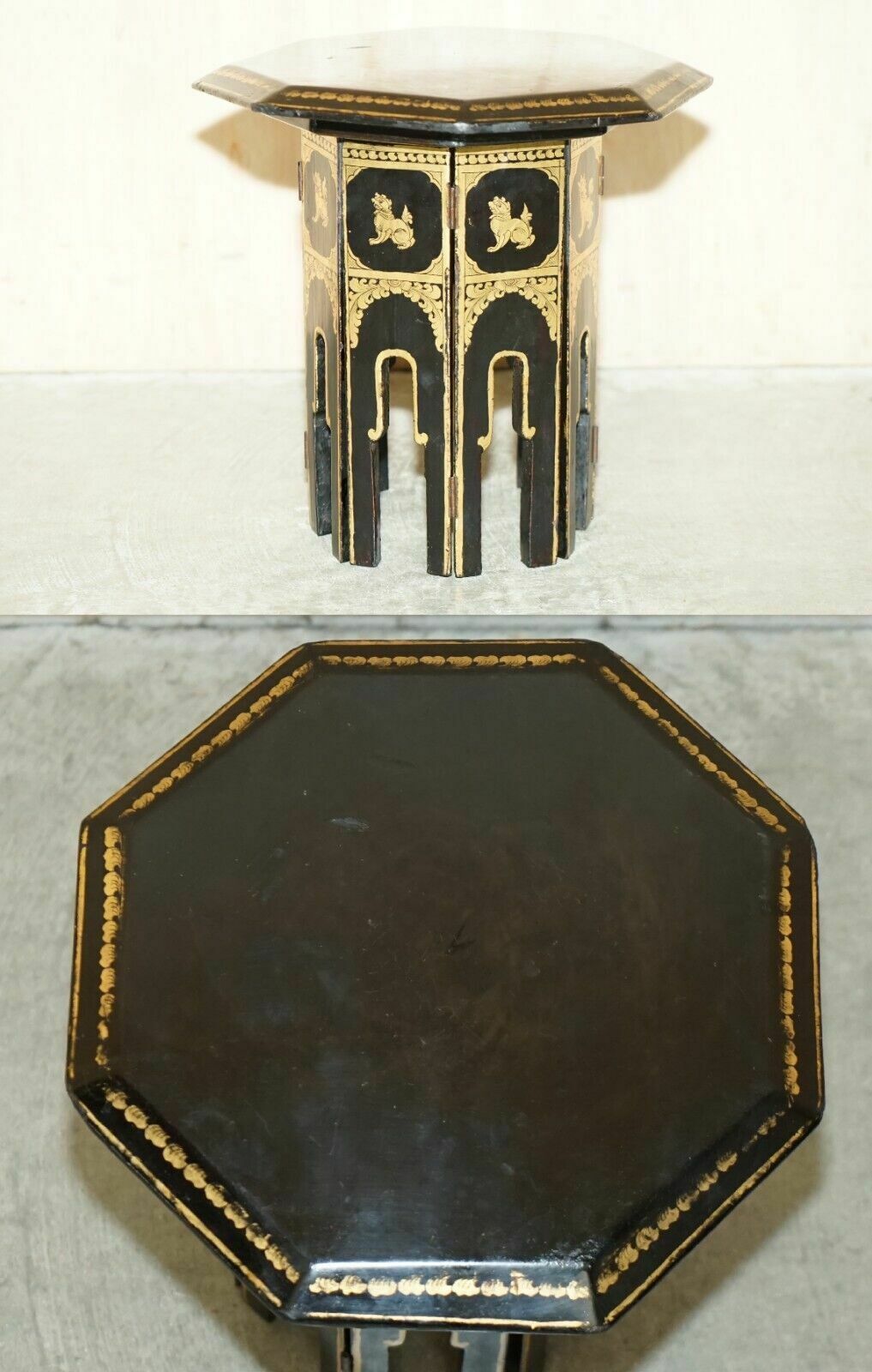 Antique Victorian Circa 1900 Chinese Chinoiserie Lacquered Folding Side Table