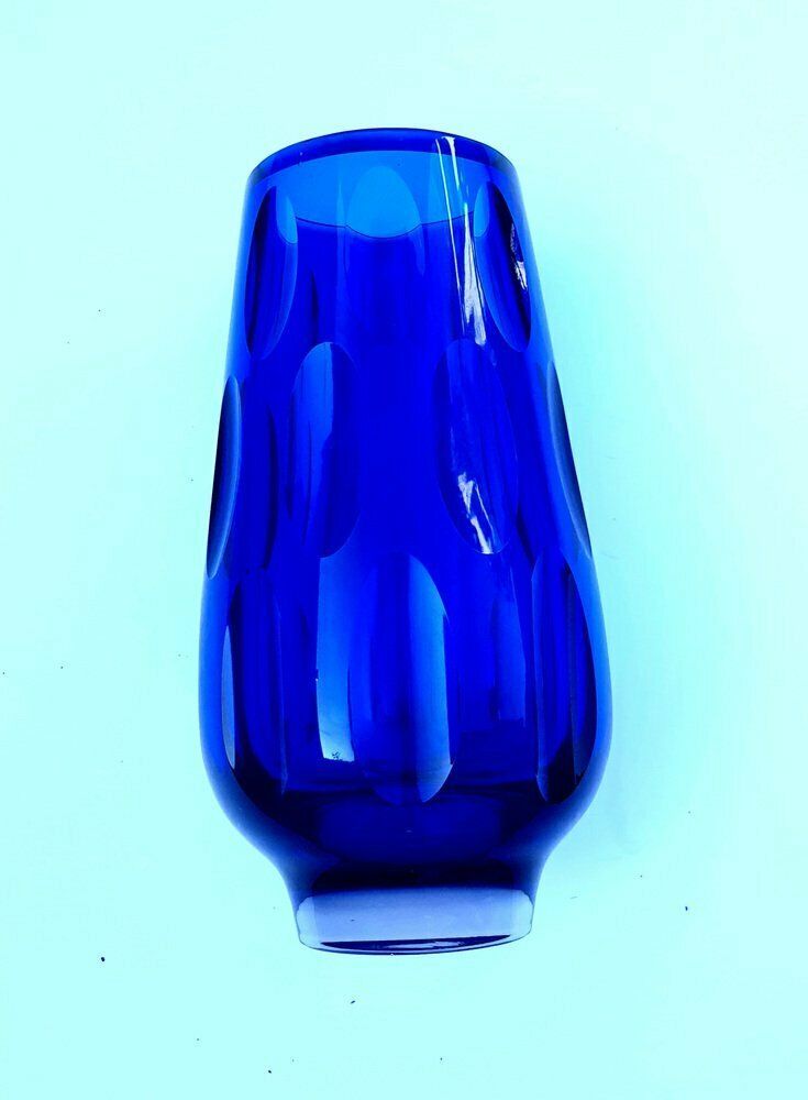 Cobalt Blue Vase With Lens Cut Decor From Wmf 1960s
