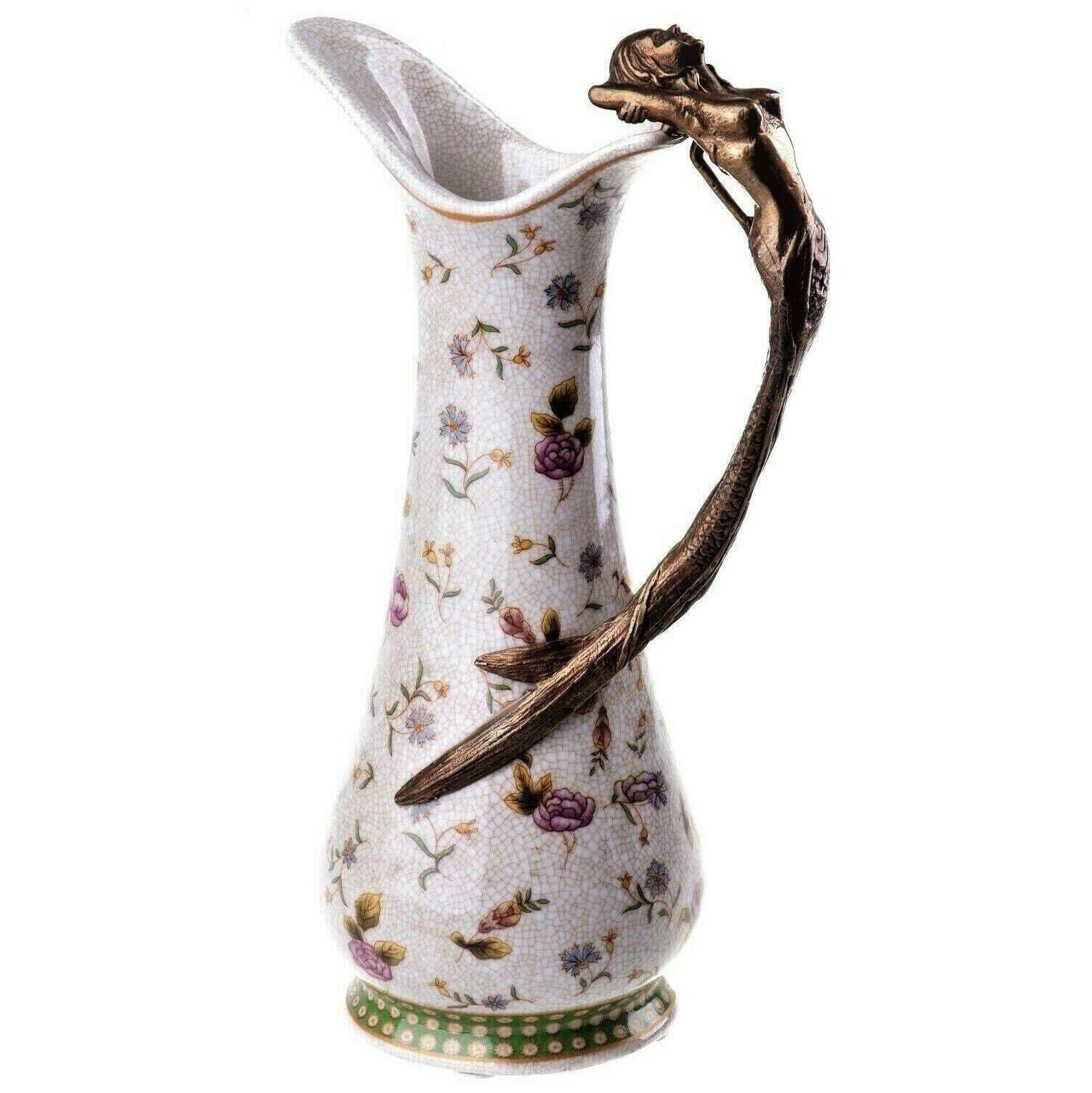 Decorated Decanter With A Porcelain And Bronze Mermaid Art Nouveau Style