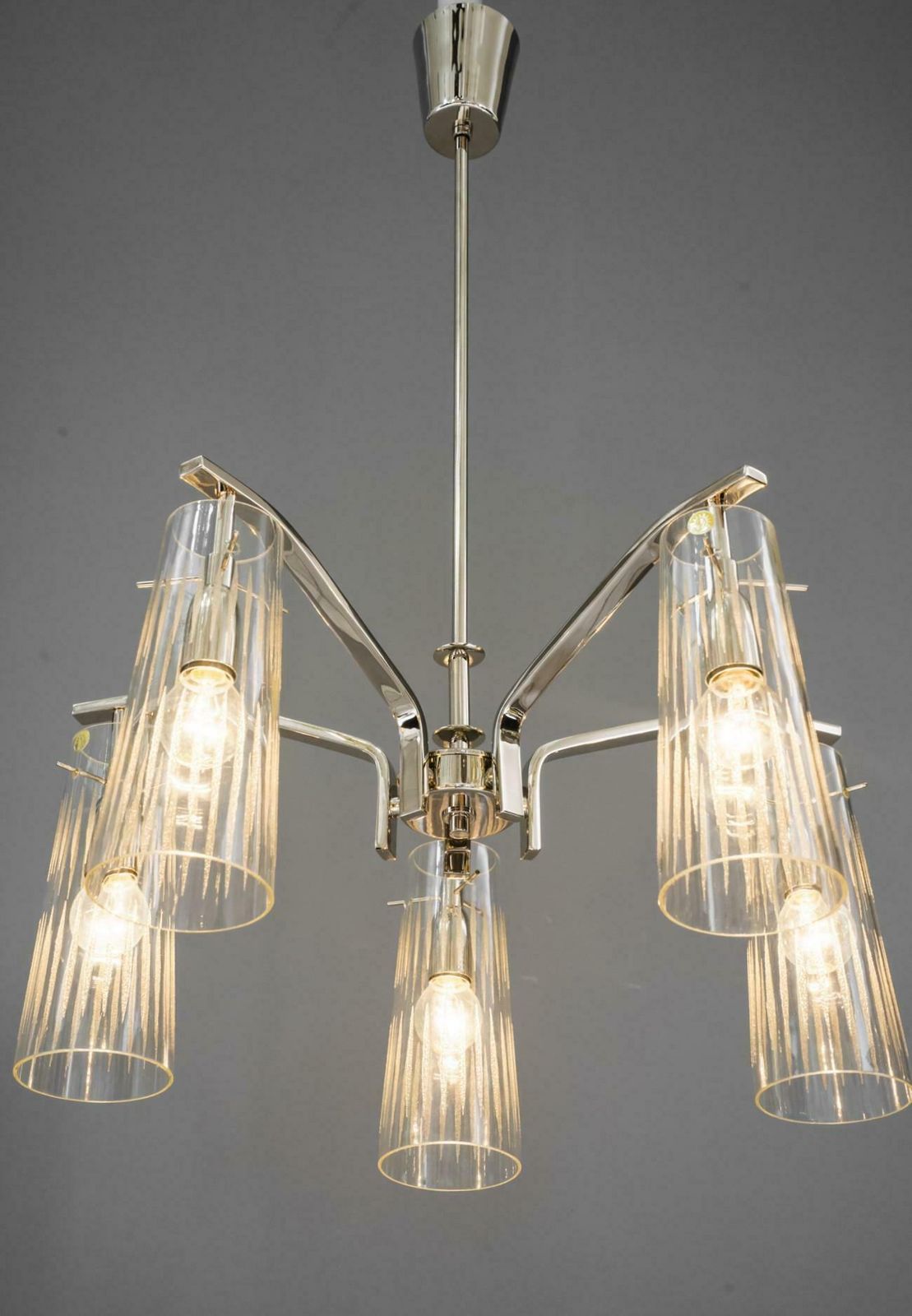 Rupert Nikoll Chandelier With Original Glass Shades Vienna Around 1960s photo vinterior