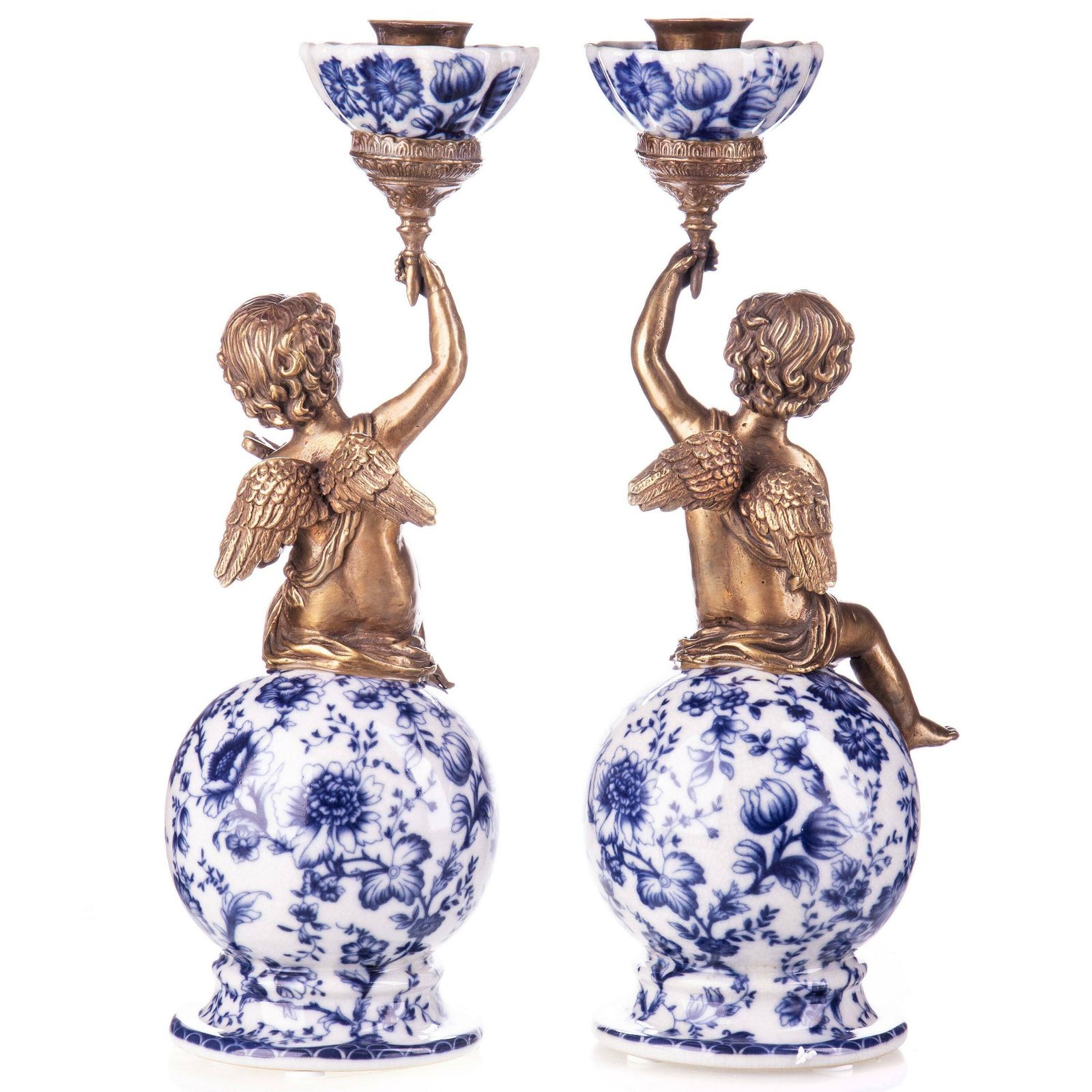 Antique Style Bronze & Porcelain Candlesticks   Cherub Candleholder, Home Deco, Gift photo furniture