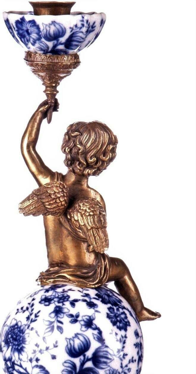 Antique Style Bronze & Porcelain Candlesticks   Cherub Candleholder, Home Deco, Gift photo 484.0
