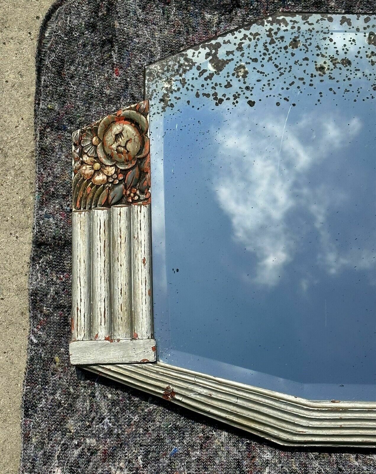 Sublime Antique 1920's Art Deco New York Fan Mirror With Heavily Foxed Plate photo furniture