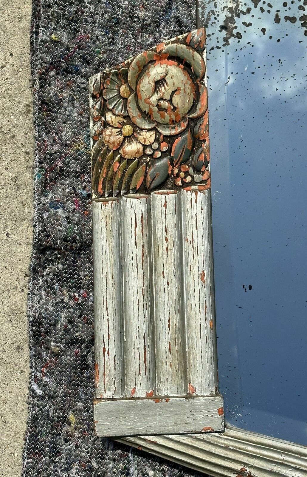 Sublime Antique 1920's Art Deco New York Fan Mirror With Heavily Foxed Plate photo for sale