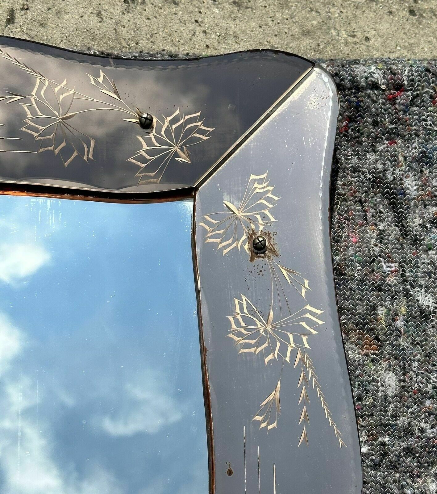 photo furniture Lovely Antique 1930's Art Deco Peach Glass Bevelled Venetian Flower Petal Mirror